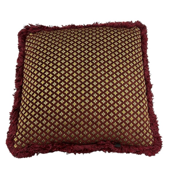 Vintage Bess Chenille Pillow Decorative Fringe Red/Gold - Picture 7 of 10